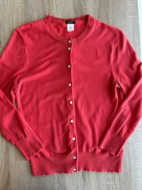 J. Crew Bright Coral Button-Front Crewneck Cardigan